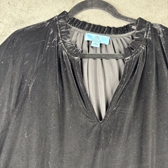 CeCe Black Velvet Tiered Dress Balloon Sleeves Stretch Babydoll Boho 3X D141 - Picture 2 of 9